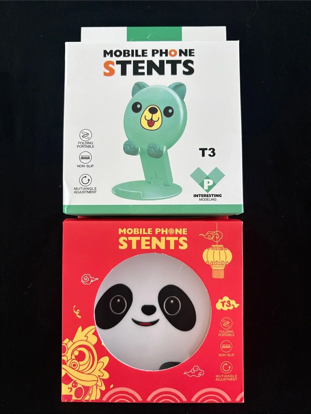 Mobile Phone Stents T3 Cute Green Bear and Panda Phone Stand set of 2